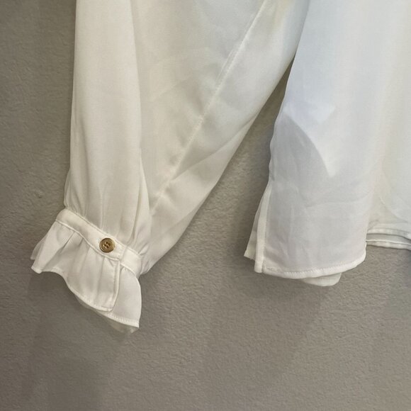 J Crew Womens 12 Ruffle Front Button Up Blouse Long Sleeve Shirt Top - Picture 8 of 10